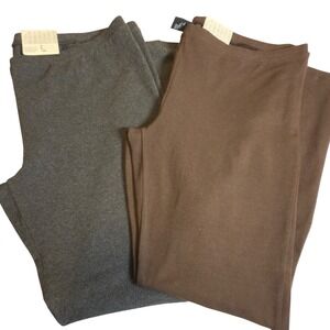 NWT Set/2 HUE Cotton Leggings Bundle XL Graphite Heather Grey Brown 2 Pair Set